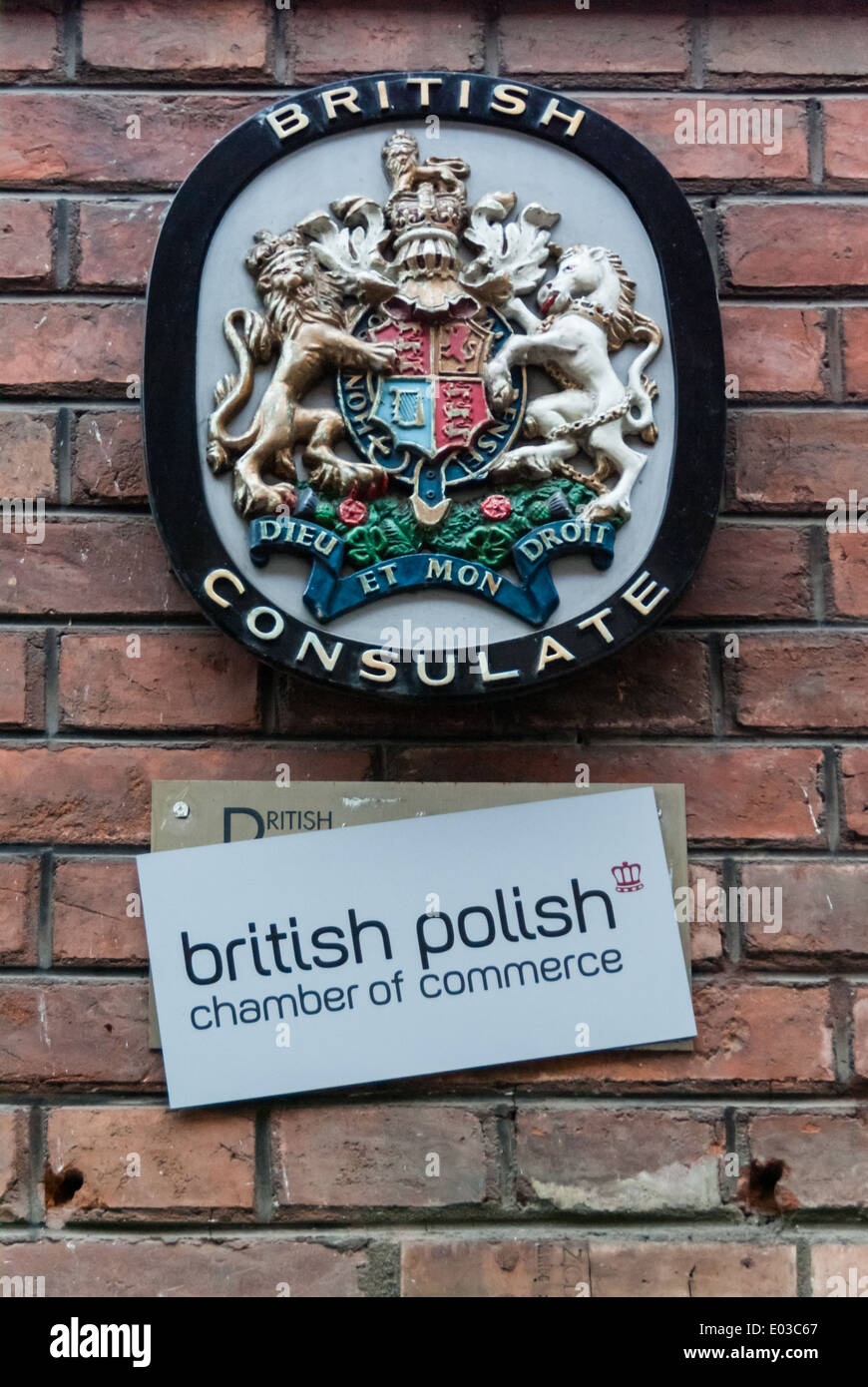 Consolato britannico e il British-Polish Camera di Commercio di placche, Cracovia in Polonia Foto Stock