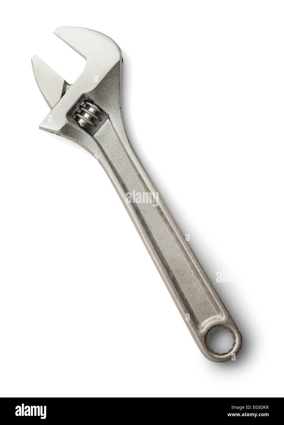 Argento metallico Monkey Wrench isolati su sfondo bianco. Foto Stock