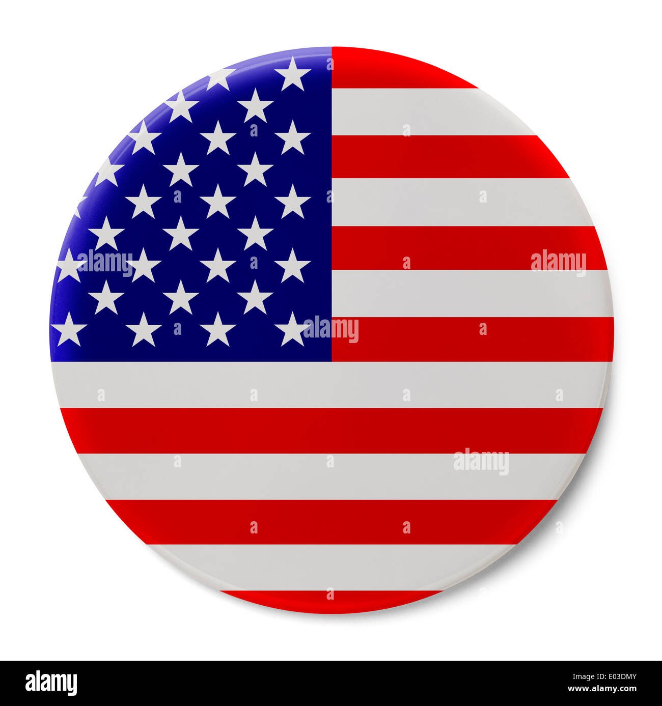 Pin rotondo con United States Flag isolato su sfondo bianco. Foto Stock