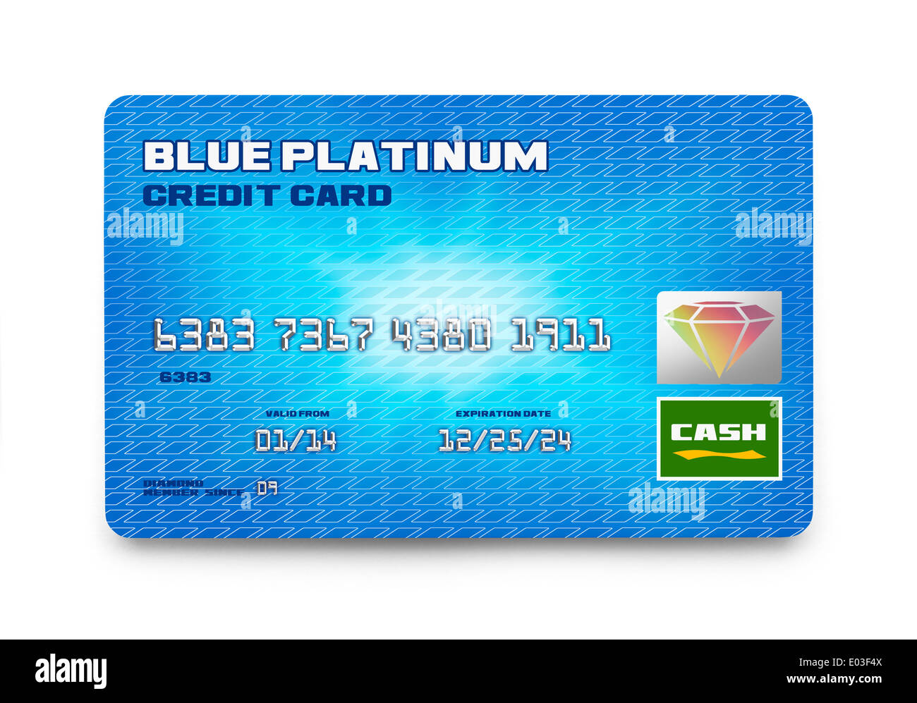 Singola Carta di Credito Vista dall'alto isolato su sfondo bianco. Foto Stock