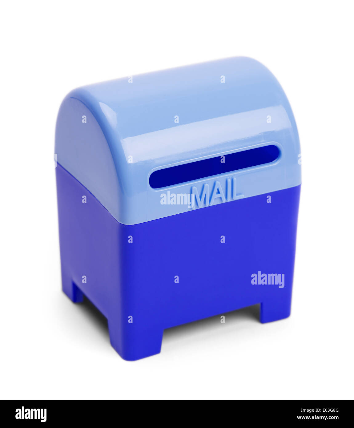 Blue e-mail e lettera Drop Box isolati su sfondo bianco. Foto Stock