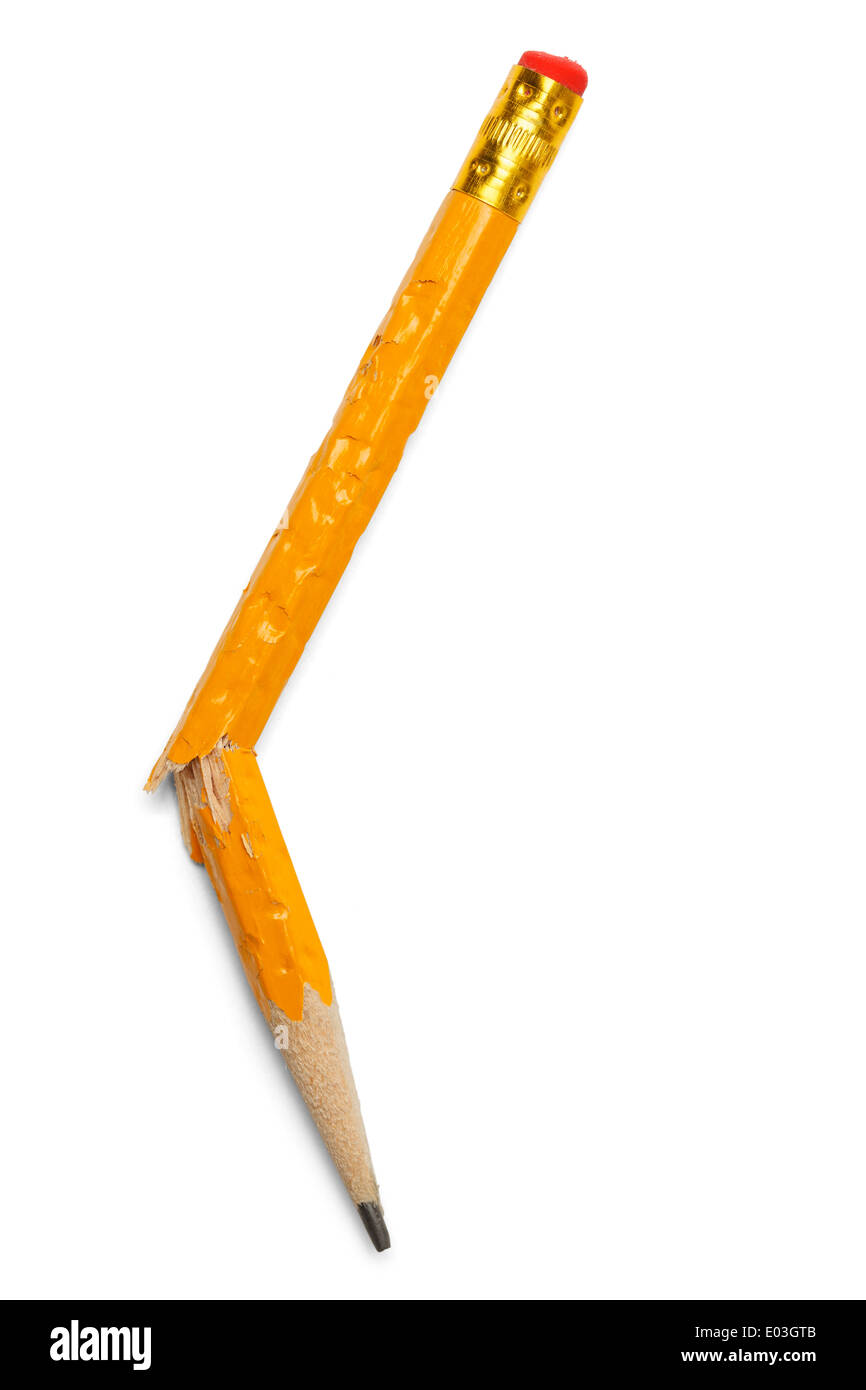 Masticati fino indossato rotto giallo numero due isolati a matita su sfondo bianco. Foto Stock