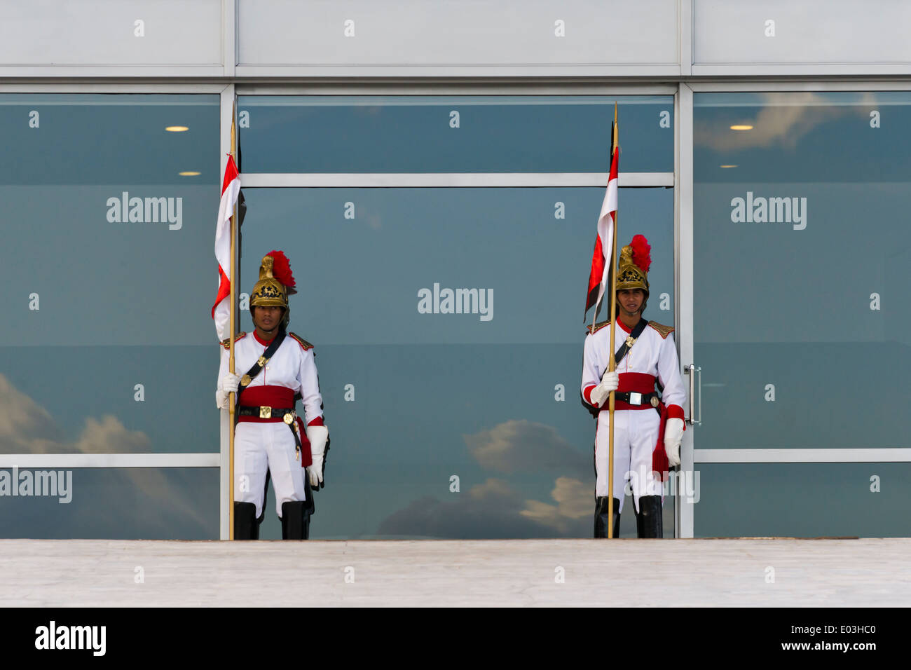 Protezioni a Planalto Palace, il posto di lavoro ufficiale del Presidente del Brasile, Brasilia, del Distretto Federale, Brasile Foto Stock