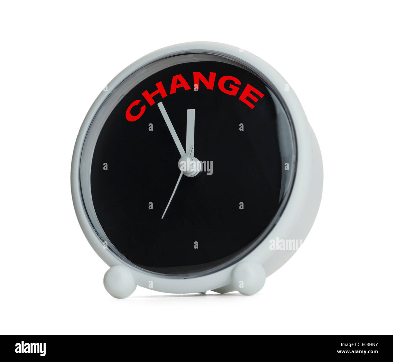 Tempo di cambiare l'orologio isolato su sfondo bianco. Foto Stock