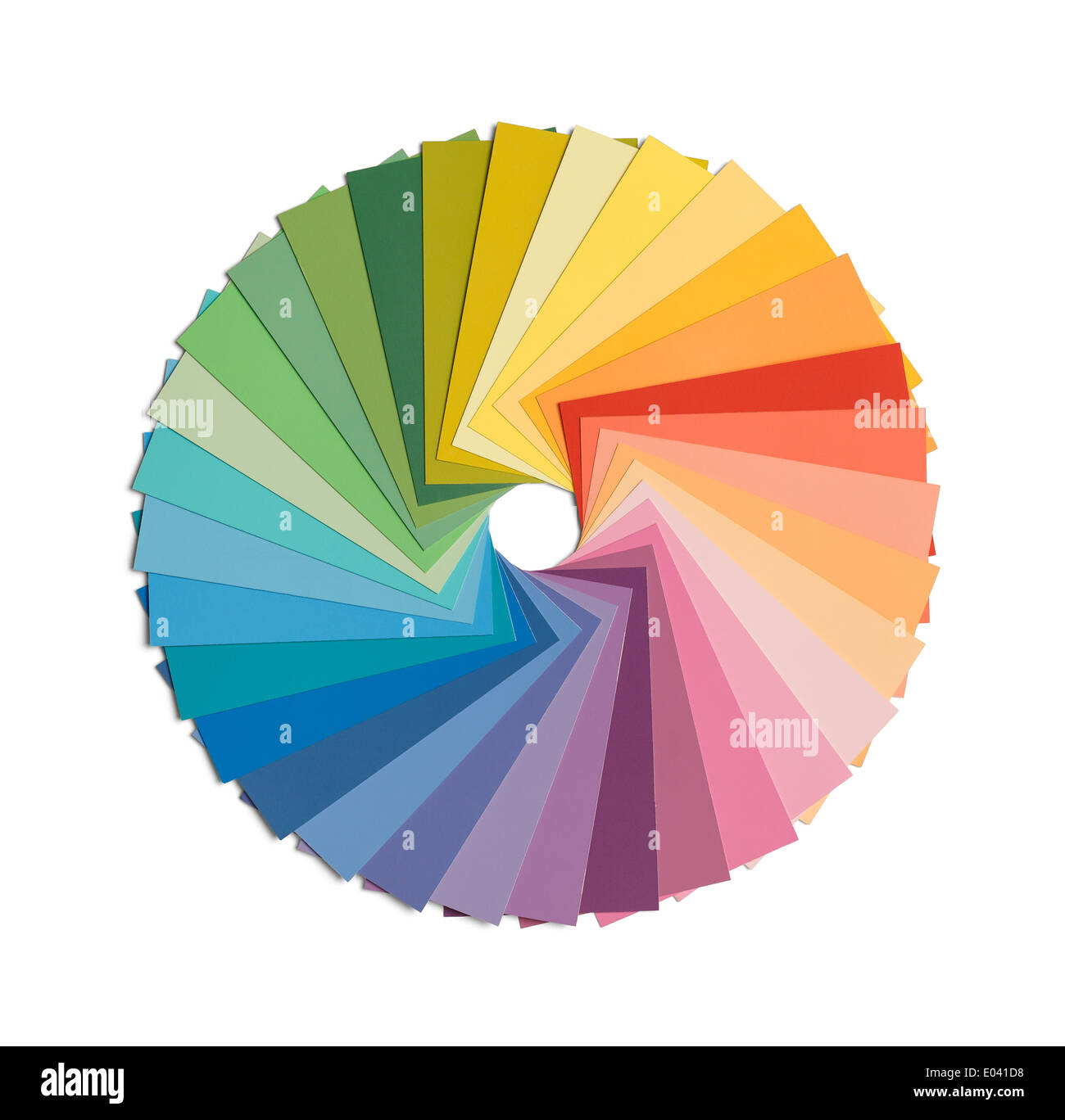 I campioni di vernice nella ruota dei colori formazione isolati su sfondo bianco. Foto Stock