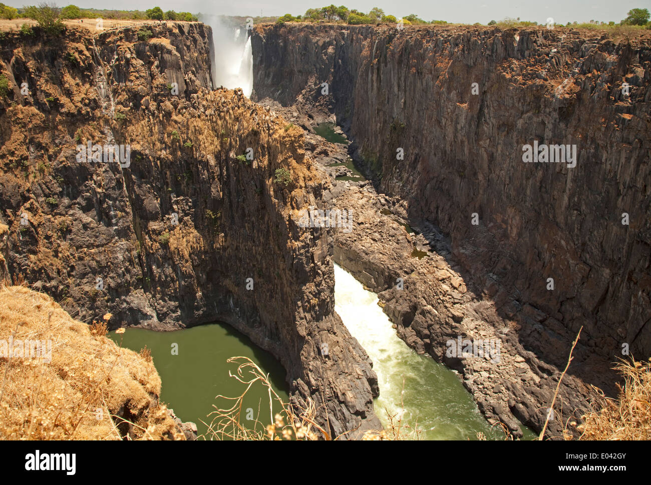 La cataratta orientale Victoria Falls Mosi-oa-Tunya stagione secca Livingstone Zambia Foto Stock