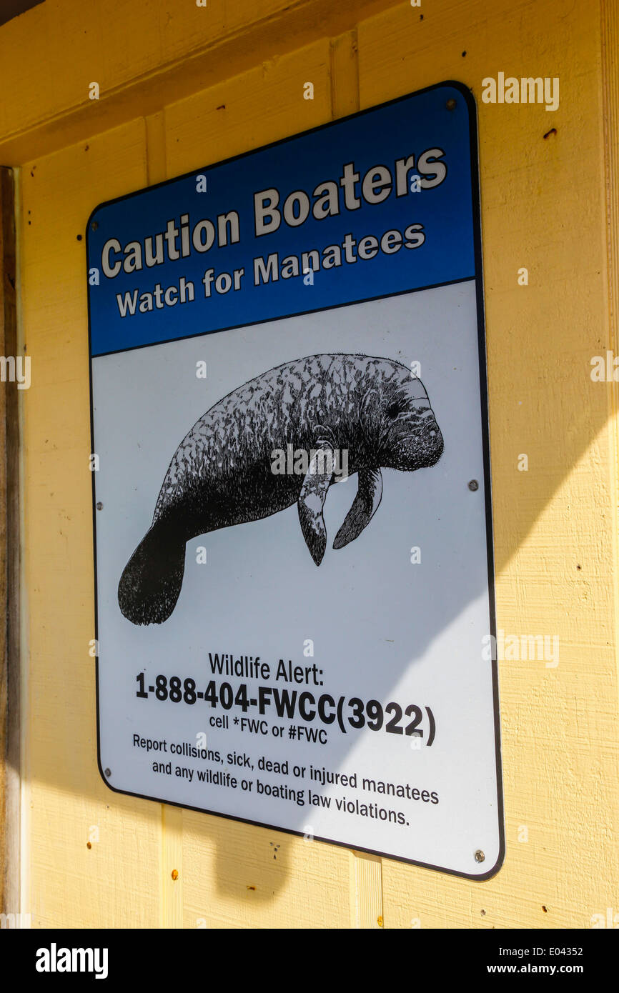 Lamantino Wildlife simbolo di avvertimento per i diportisti in Florida Foto Stock