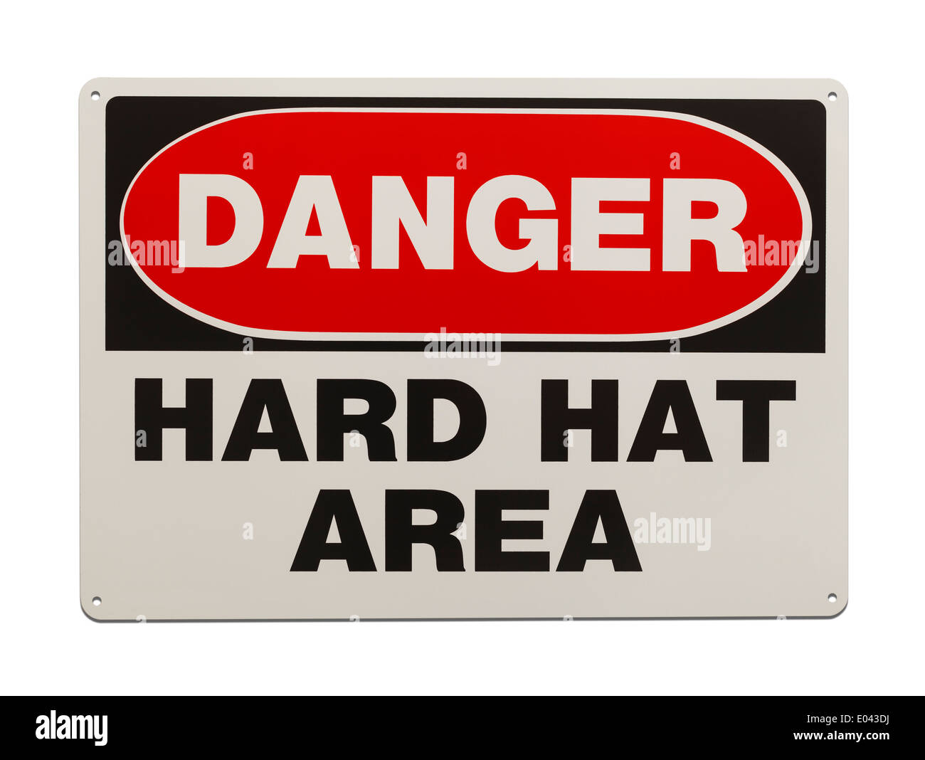 Hard Hat Area Cartello in metallo isolato su sfondo bianco. Foto Stock
