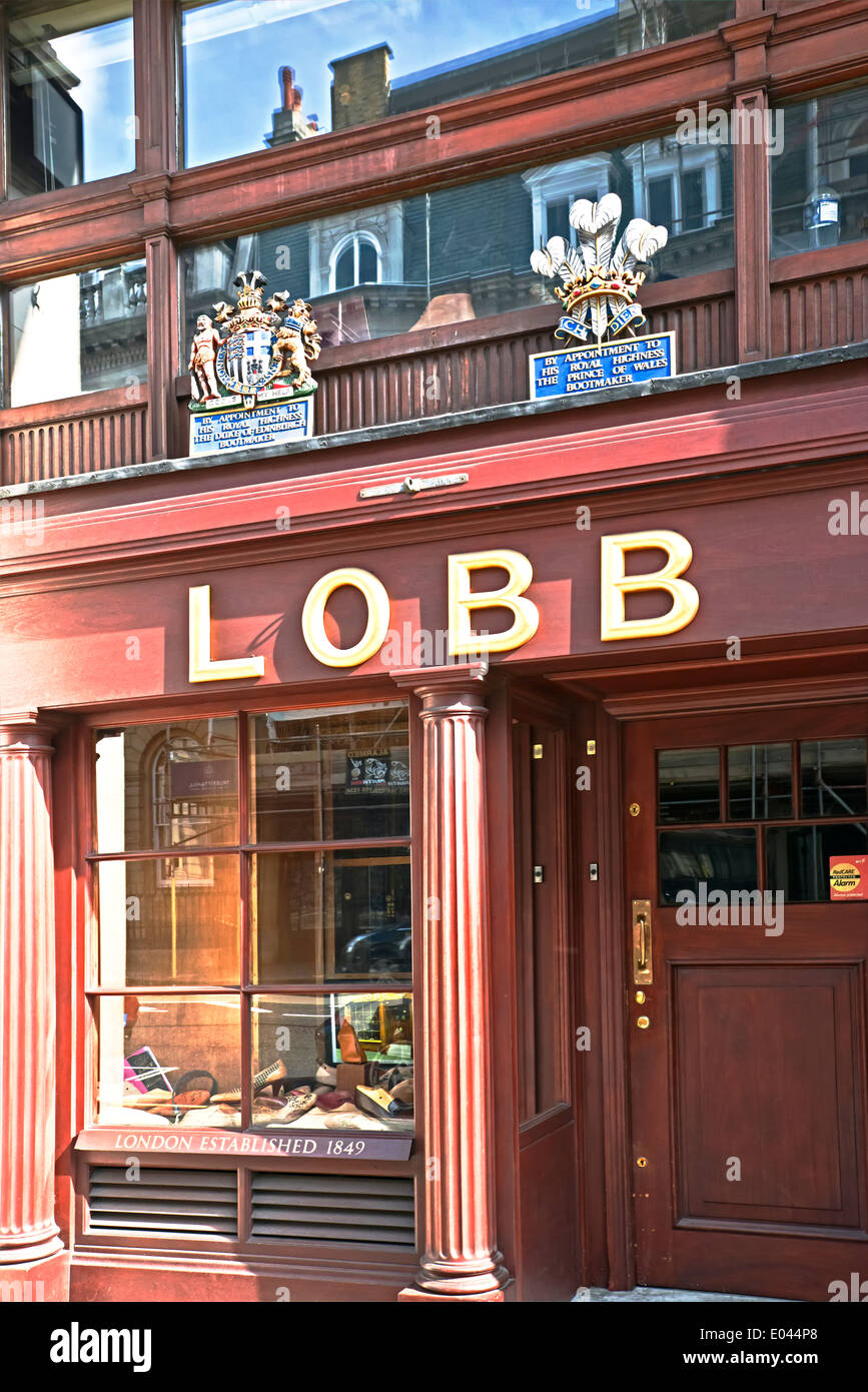 Vetrina della bootmaker Lobb, St. James Stzreet, Piccadilly, Foto Stock