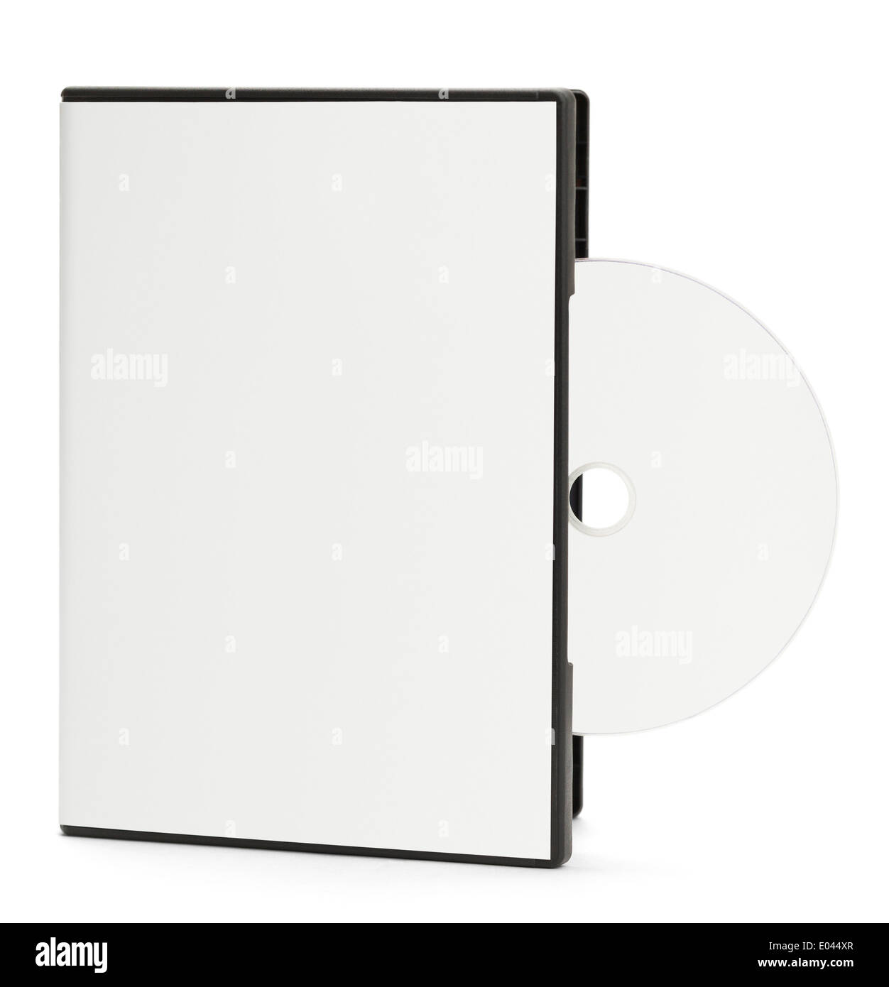 Vuoto bianco custodia DVD con disco vuoto spuntavano isolati su sfondo bianco. Foto Stock