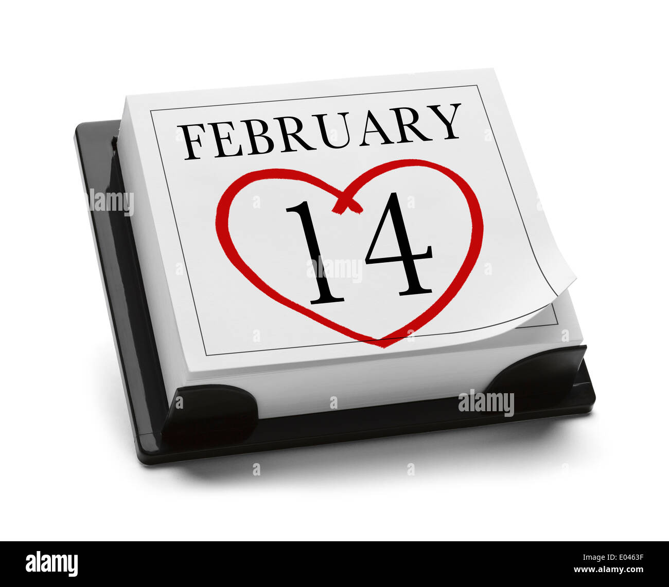 Il giorno di San Valentino Calendario Feb xiv isolato su sfondo bianco. Foto Stock