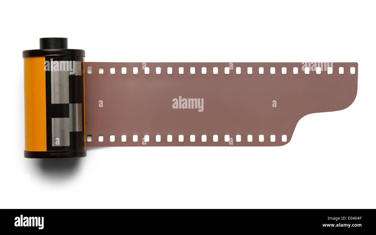 35 mm di pellicola in rotolo isolata negativa su sfondo bianco. Foto Stock