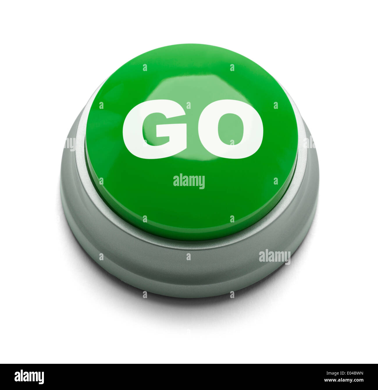 Grande pulsante verde con la parola vai su di esso isolate su uno sfondo bianco. Foto Stock