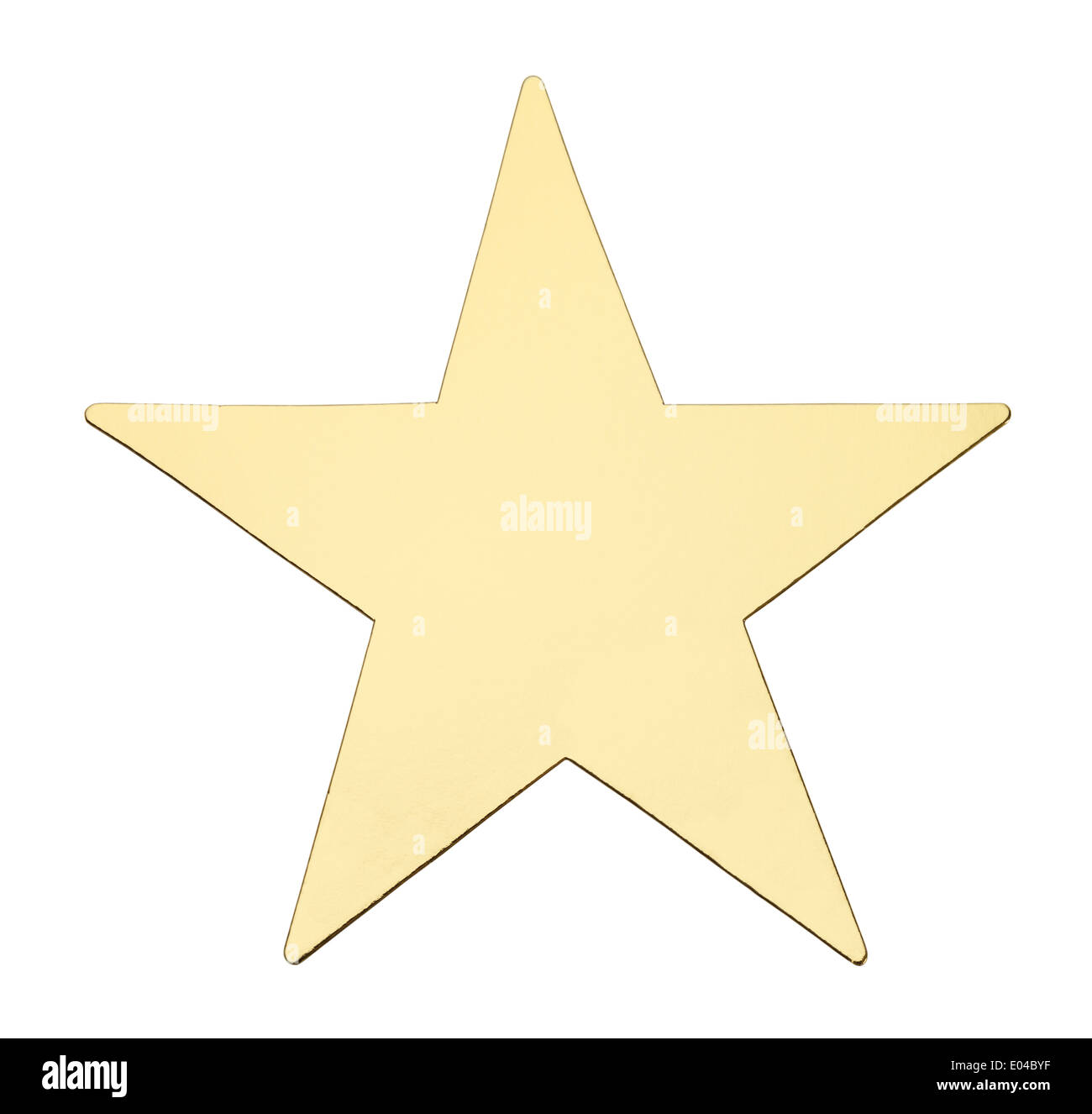 5 punto metallico giallo Stella isolato su sfondo bianco. Foto Stock