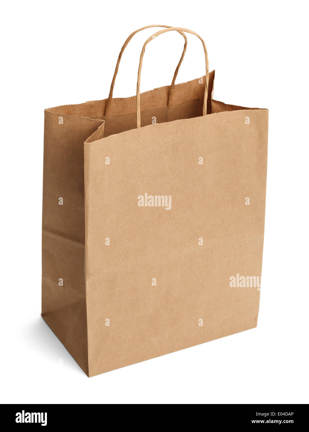 Brown Shopping Bag con manici isolati su sfondo bianco. Foto Stock