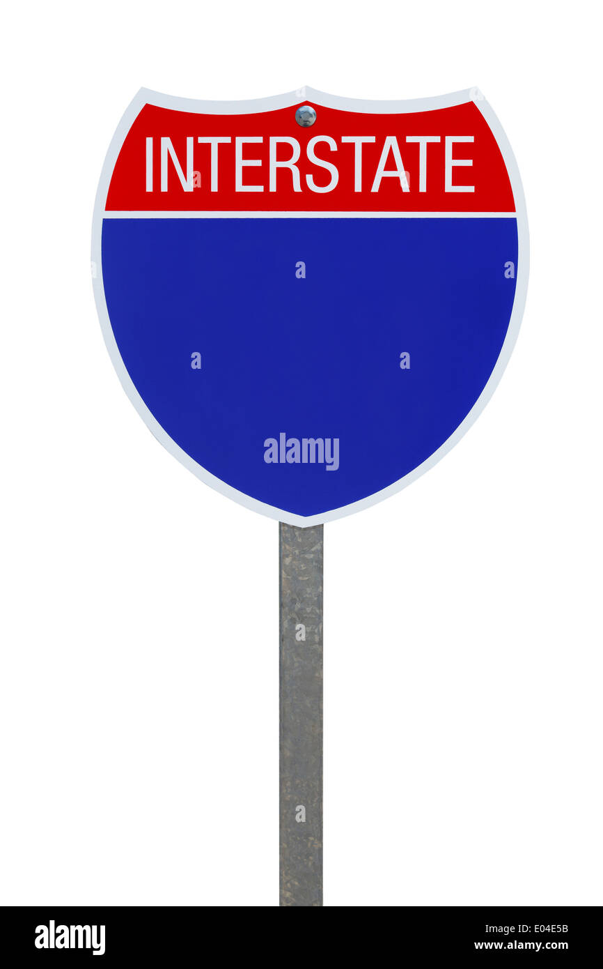 Blank Blue Interstate Highway segno isolato su sfondo bianco. Foto Stock