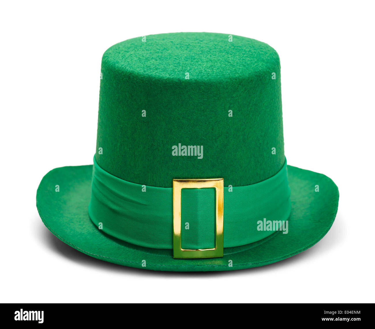 Green St. Patricks giorno sentito Top Hat con fibbia in oro isolati su sfondo bianco. Foto Stock