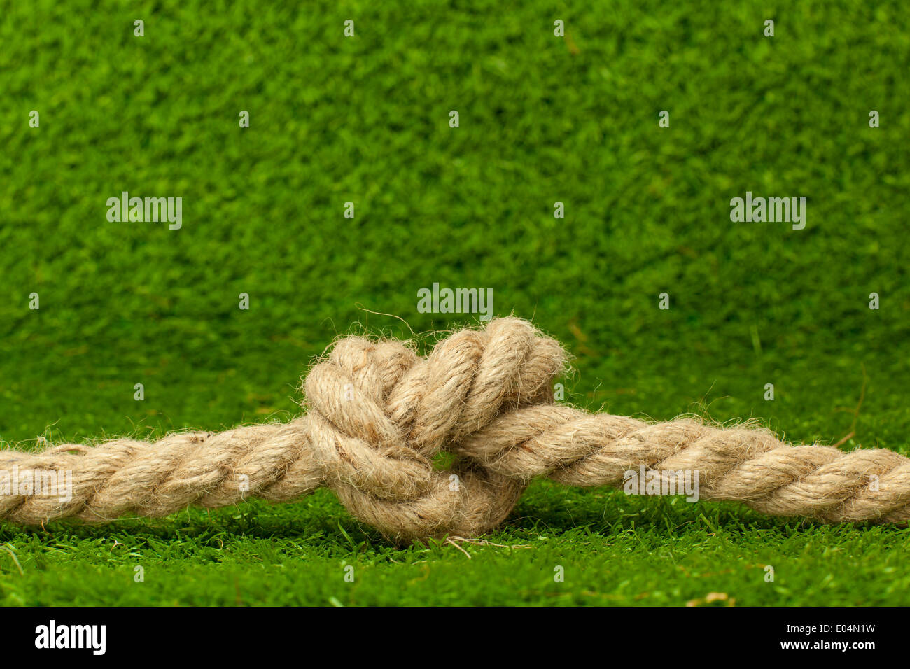 Dettaglio del nodo sulla corda sopra il verde erba Foto Stock