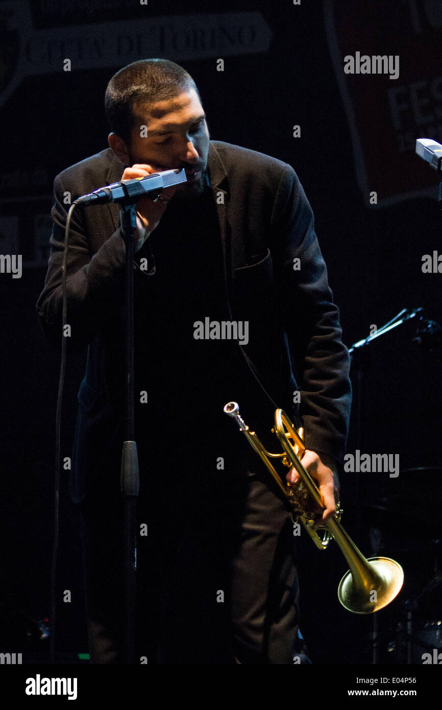 Torino, Italia. 01 Maggio, 2014. Ibrahim Maalouf un trombettista French-Lebanese e e la sua band eseguita dal vivo presso la Torino Jazz Festival 2014. Credito: Elena Aquila / Pacific Press/Alamy Live News Foto Stock