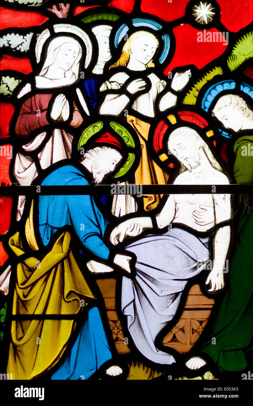 Una vetrata di una chiesa Foto Stock