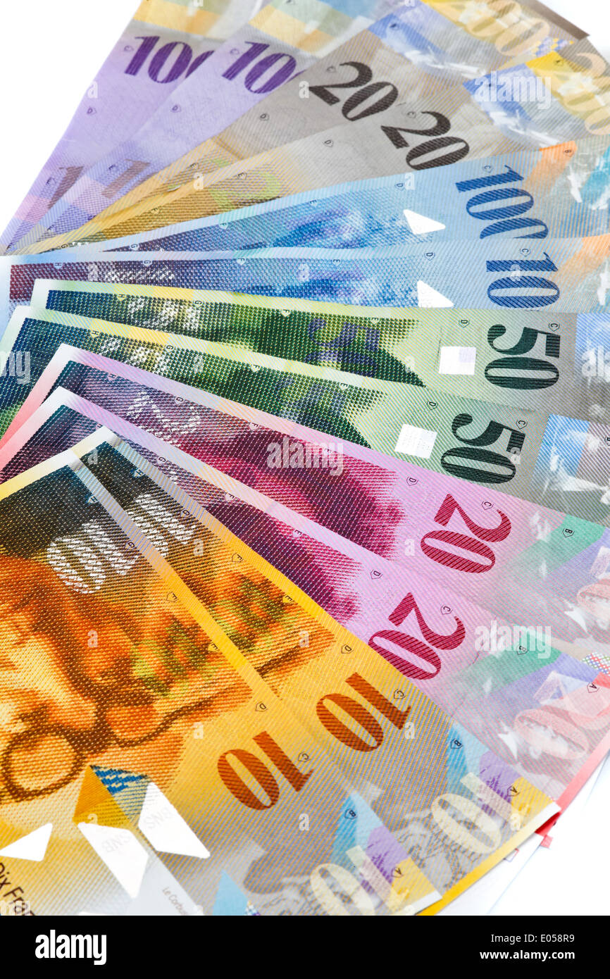 Franco svizzero. Denaro e di banconote della Svizzera Schweizer Franken. Geld und Banknoten der Schweiz Foto Stock