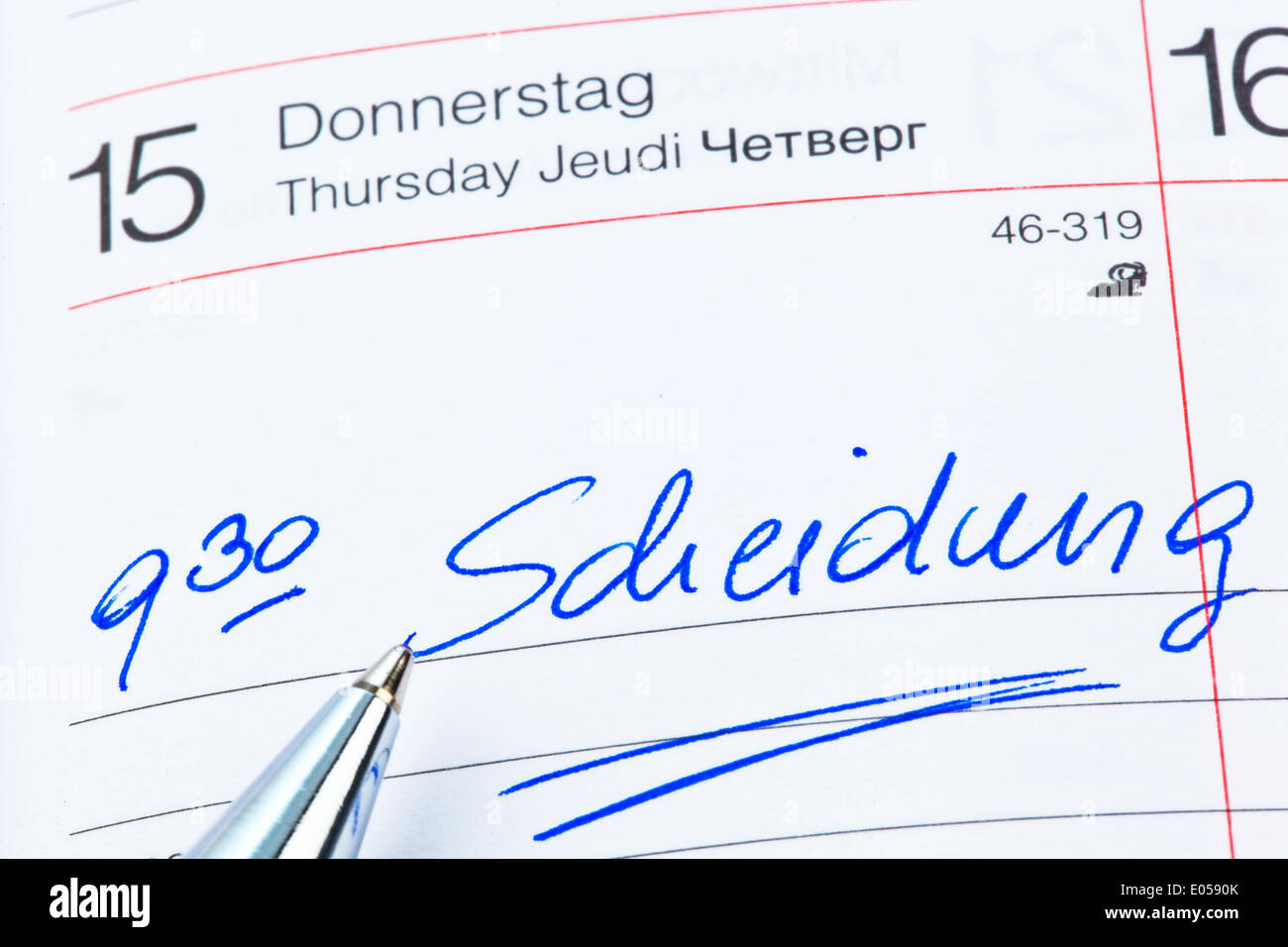 Un appuntamento viene messo giù in un calendario: separazione, Ein Termin ist in einem Kalender eingetragen: Scheidung Foto Stock
