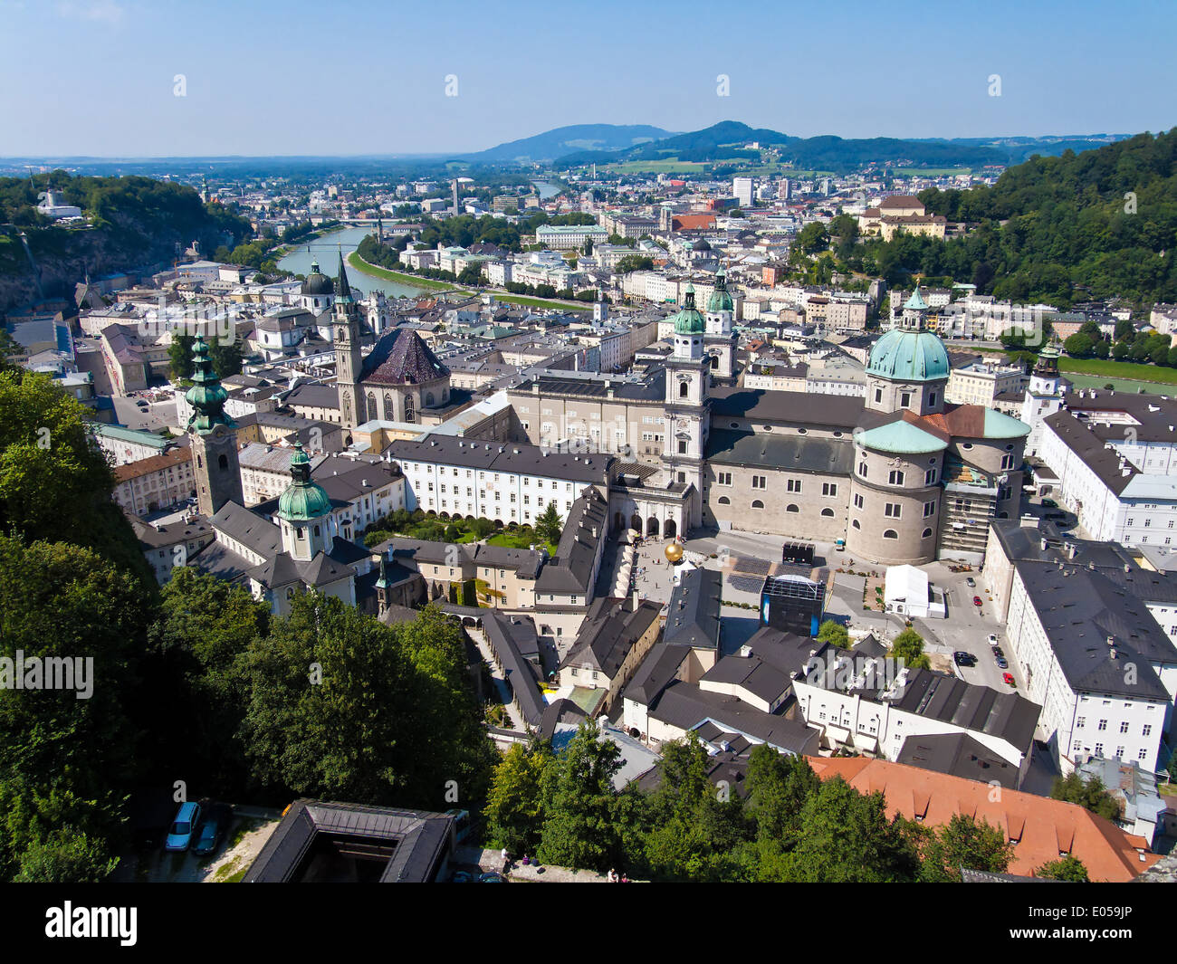 L'Austria, la città di Salisburgo, vista città di sale elevato castello, oesterreich, Stadt Salzburg, Stadtansicht von Hohensalzburg Foto Stock