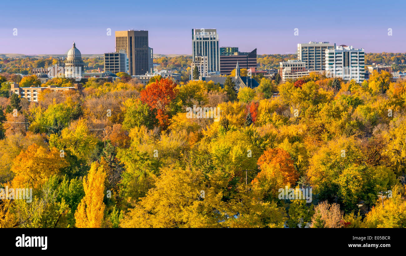 Tappeto di colori autunnali prima della città di Boise Idaho Foto Stock