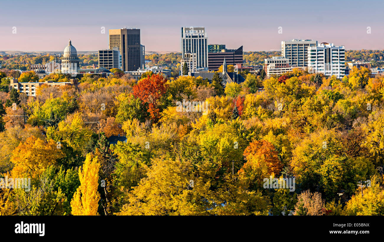 Tappeto di colori autunnali prima della città di Boise Idaho Foto Stock