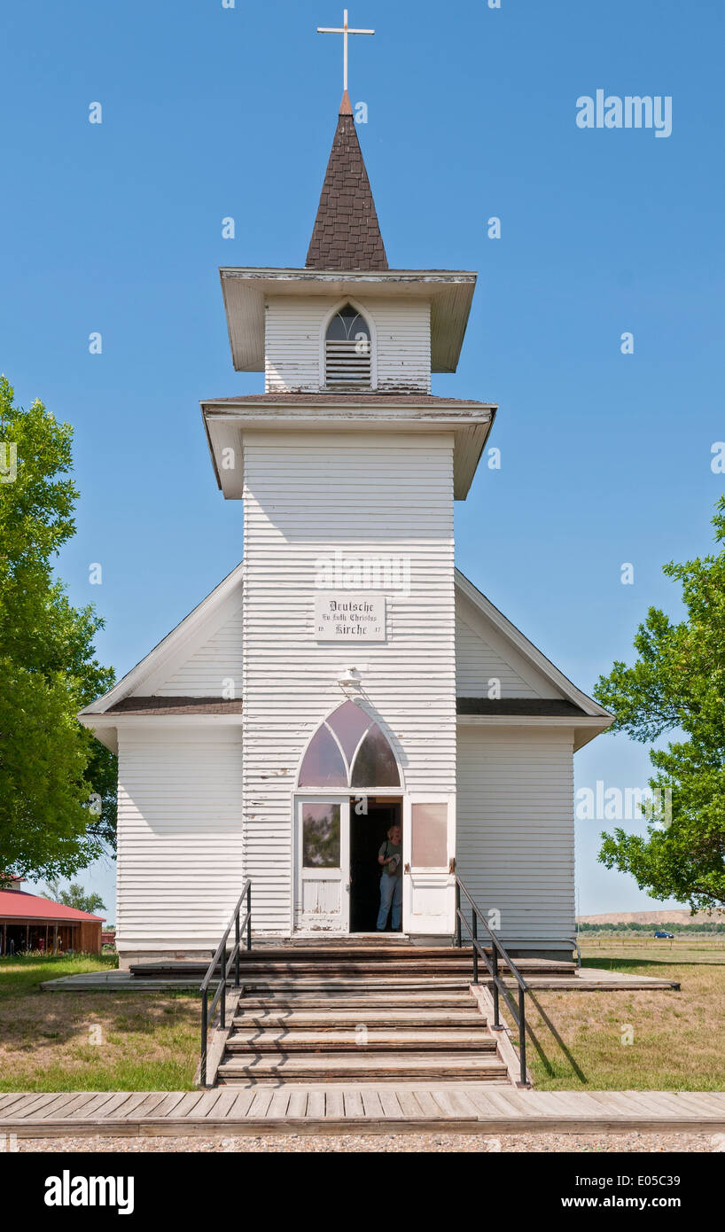 Montana, Hardin, Big Horn County Historical Museum, Cristo Chiesa Evangelica Luterana costruito 1917 da coloni tedeschi Foto Stock