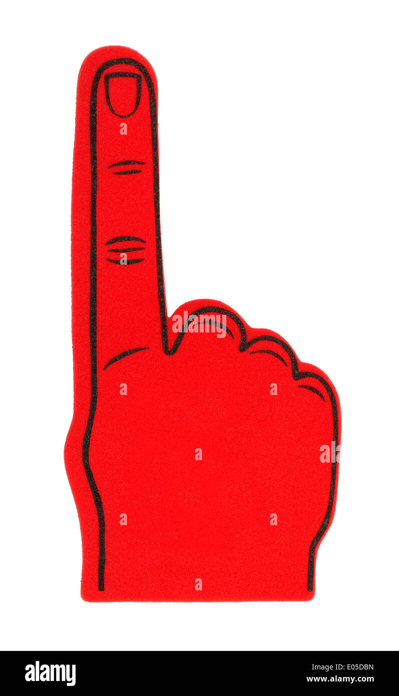 Schiuma rossa dito con copia spazio, isolati su sfondo bianco. Foto Stock