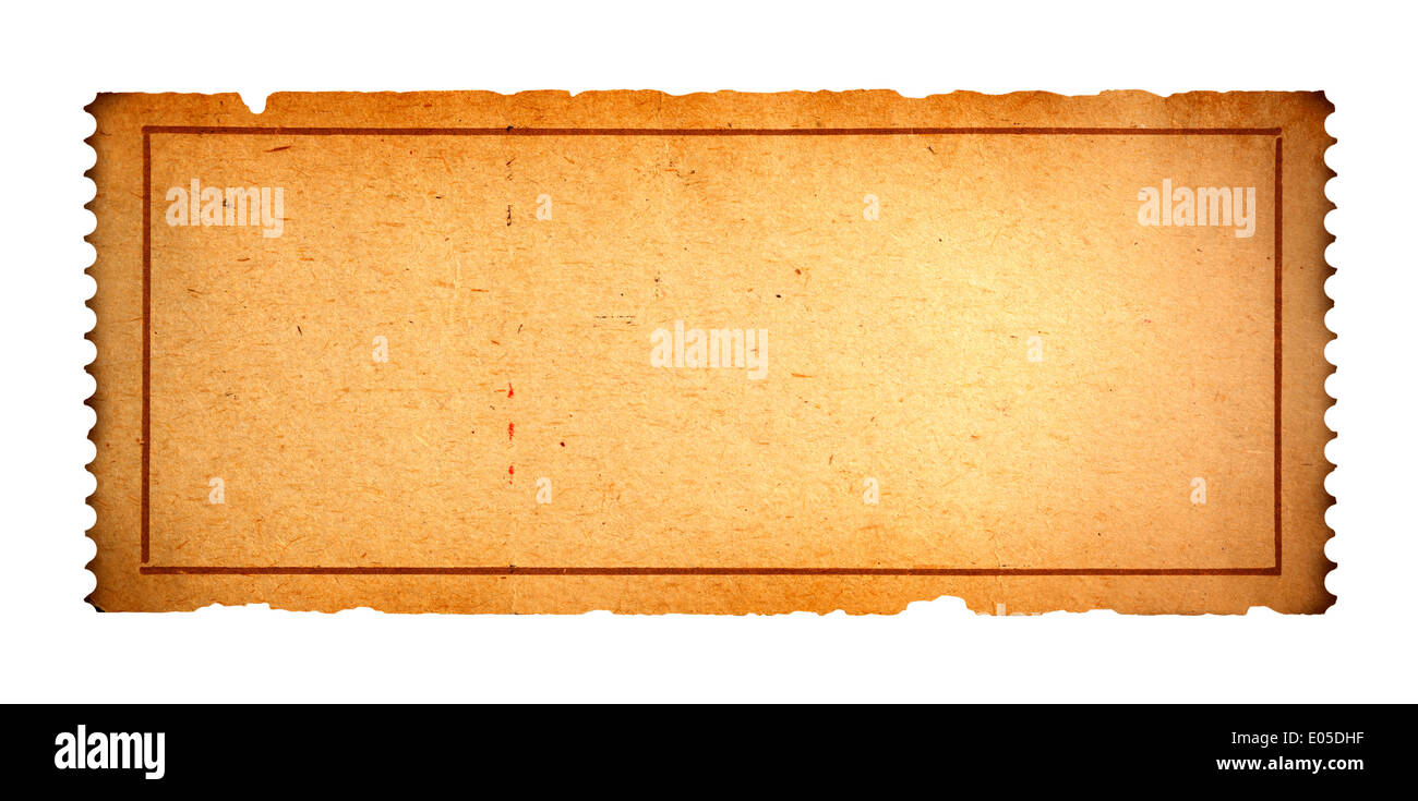 Filmato di antiquariato Ticket con copia spazio isolato su sfondo bianco. Foto Stock