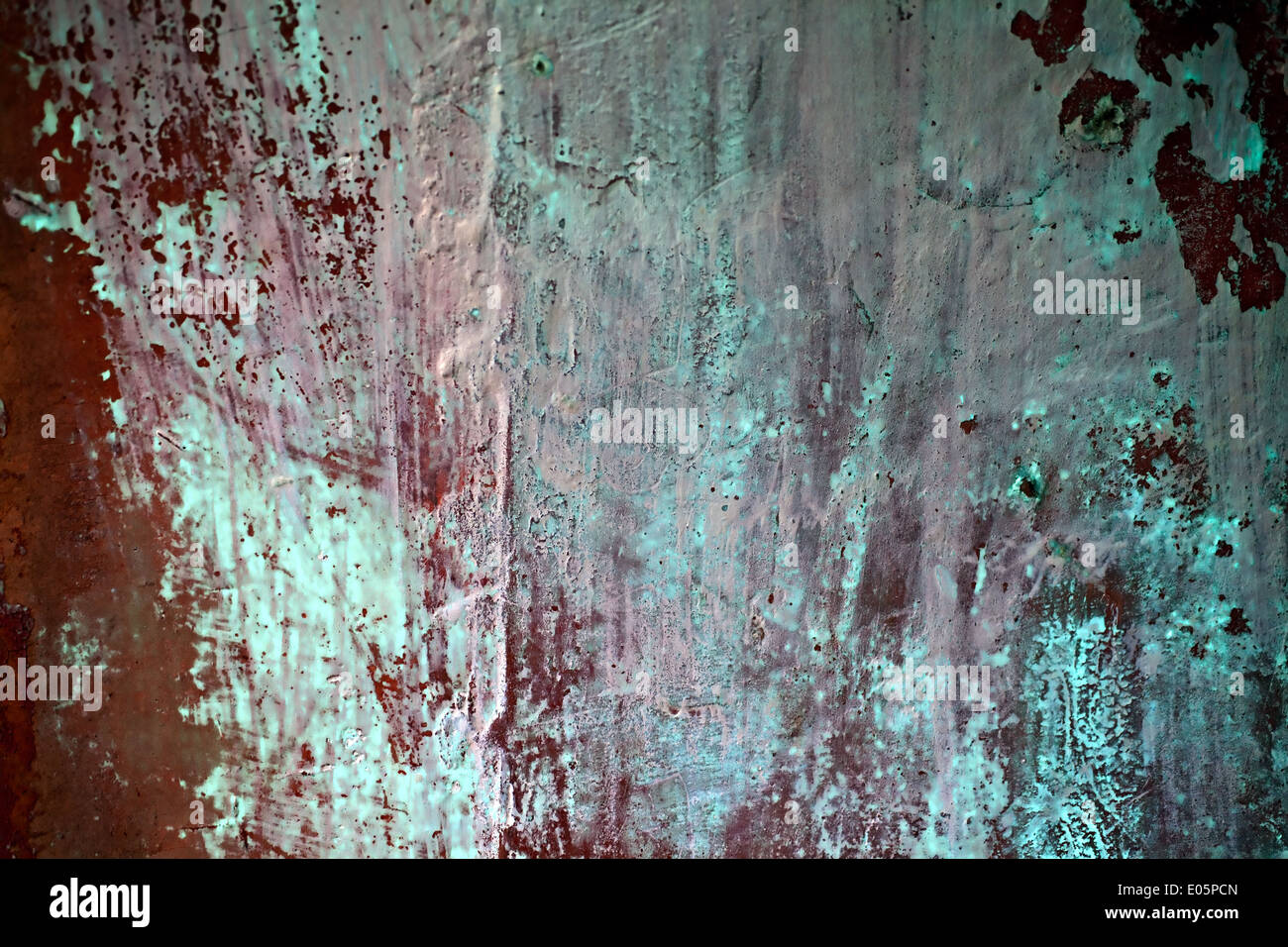 La consistenza del calcestruzzo vecchio muro verde closeup Foto Stock