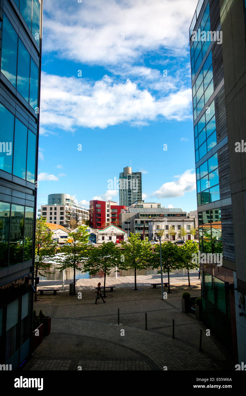 Vista del fiume Lee e la città di Cork dal Clarion Hotel Foto Stock