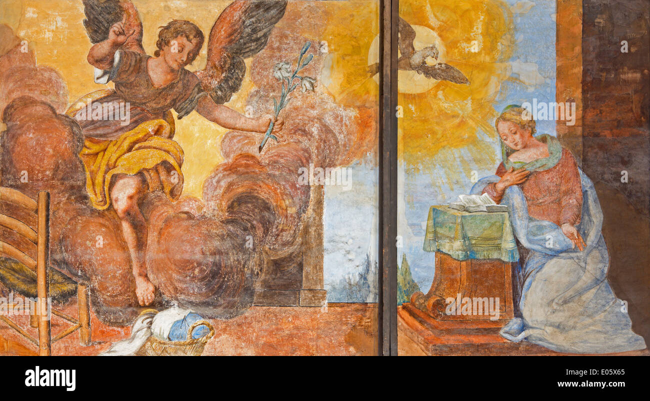 TREVISO, Italia - 18 Marzo 2014: affresco di Annutciation in Saint Nicholas o San Nicolo chiesa. Foto Stock