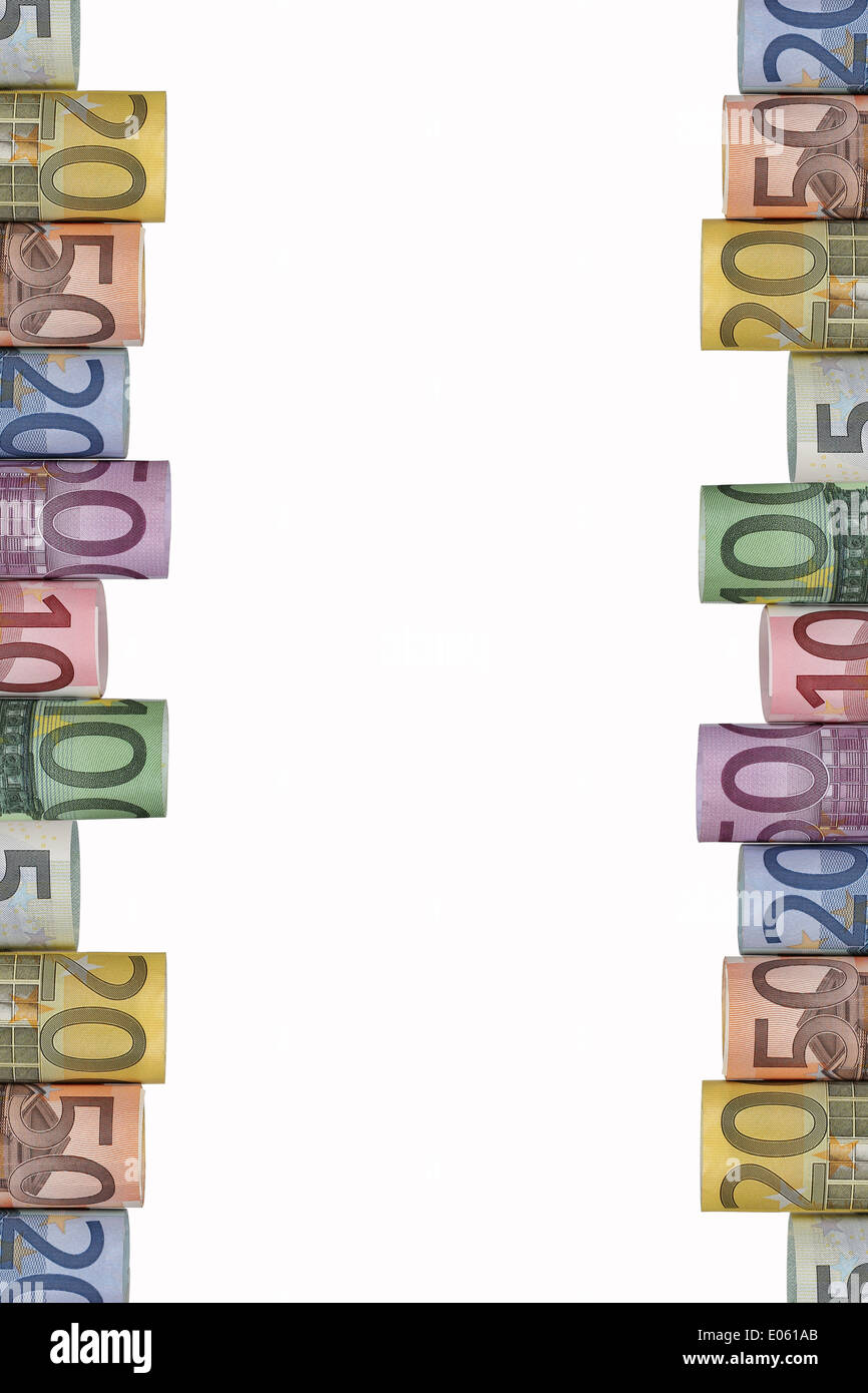 Tutte le banconote in euro dell'Unione europea valuta formando una cornice di denaro Foto Stock