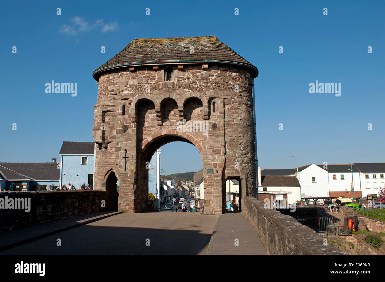 Il Monnow Bridge, Monmouth, Monmouthshire, Wales, Regno Unito Foto Stock