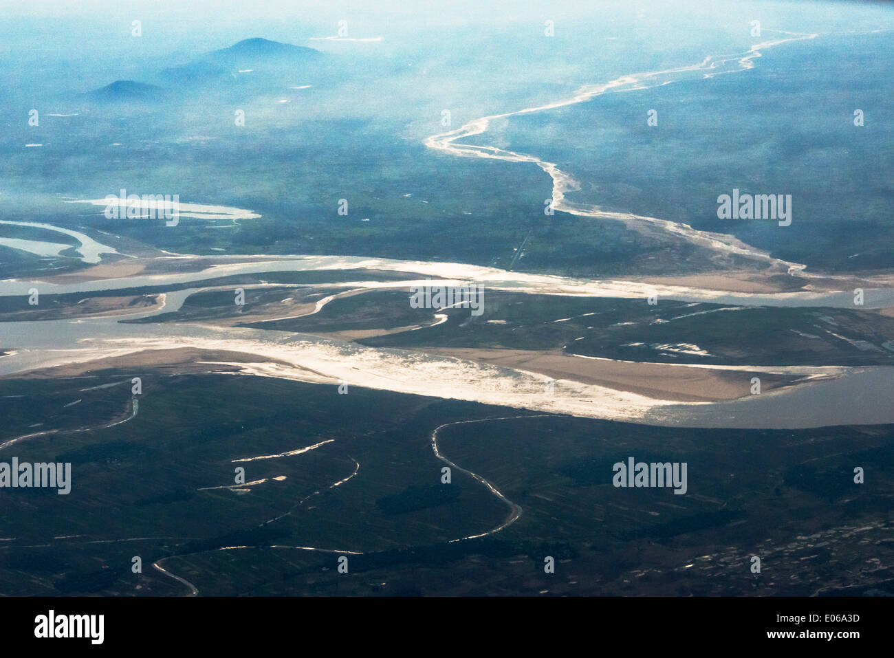 Vista aerea del fiume Irrawaddy, Myanmar Foto Stock