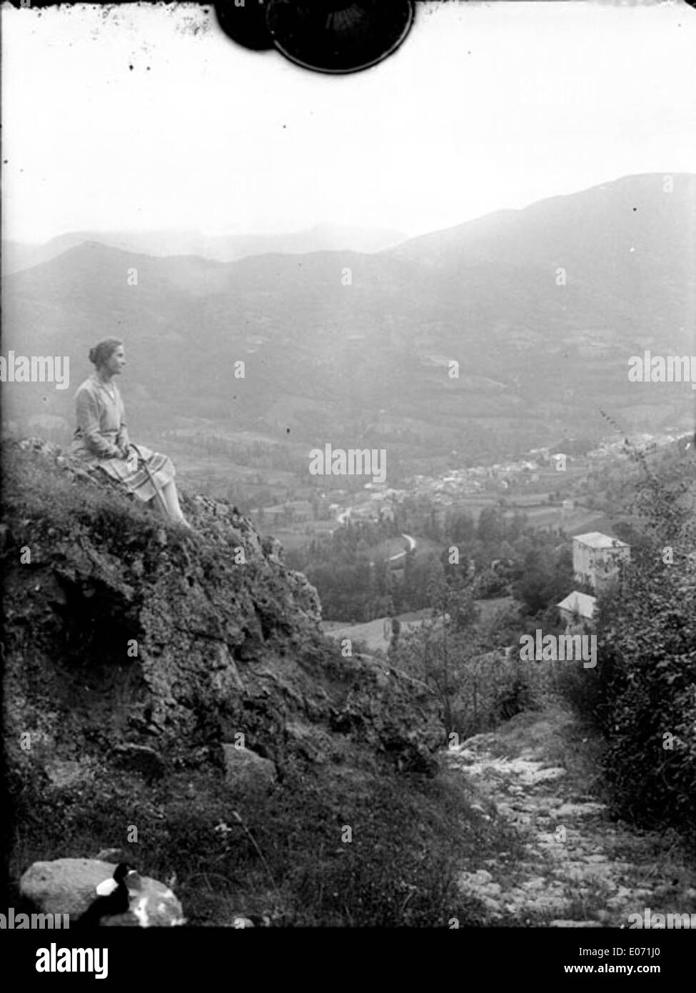 Vue de la Vallée et du village de Saurat, Ariège Foto Stock