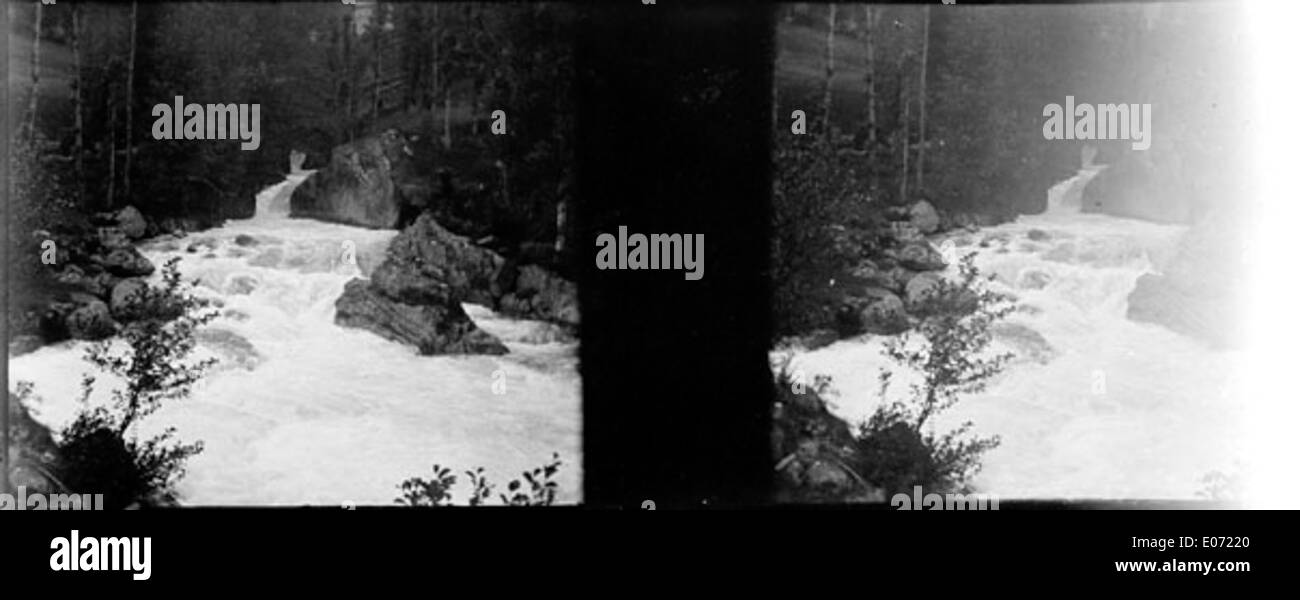"Torrent dans la Forêt" è un dipinto che raffigura una scena naturale nella foresta di Allier. L'opera d'arte mette in risalto il paesaggio aspro e il movimento dinamico dell'acqua nella foresta. Foto Stock