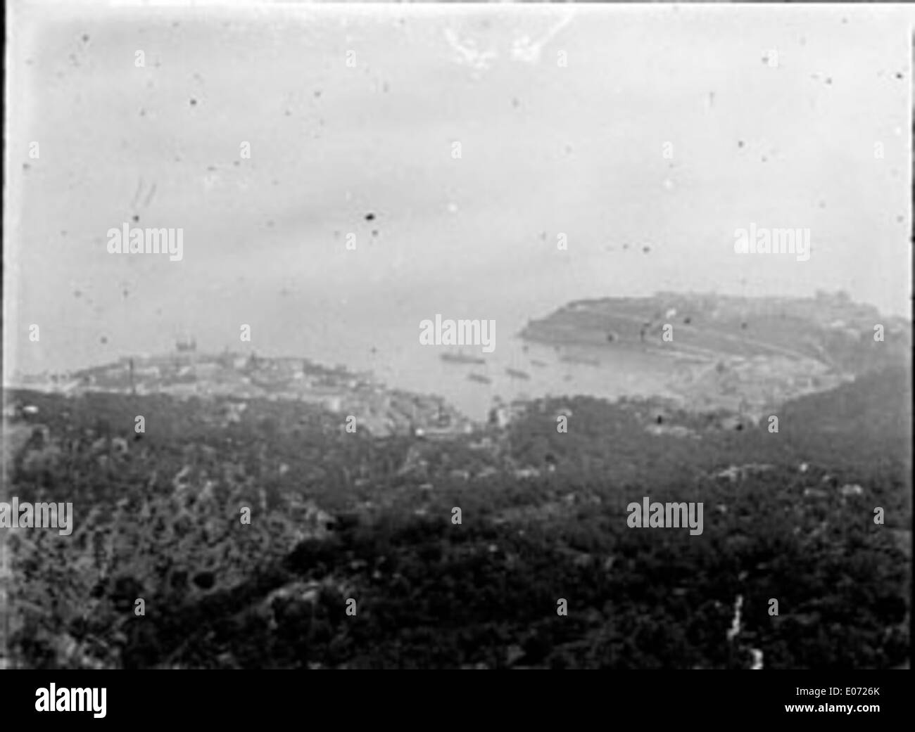 Questa fotografia dell'inizio del XX secolo cattura una vista panoramica della roccia e del porto di Monaco, offrendo uno sguardo storico sul paesaggio e l'architettura della regione nel 1905. Foto Stock