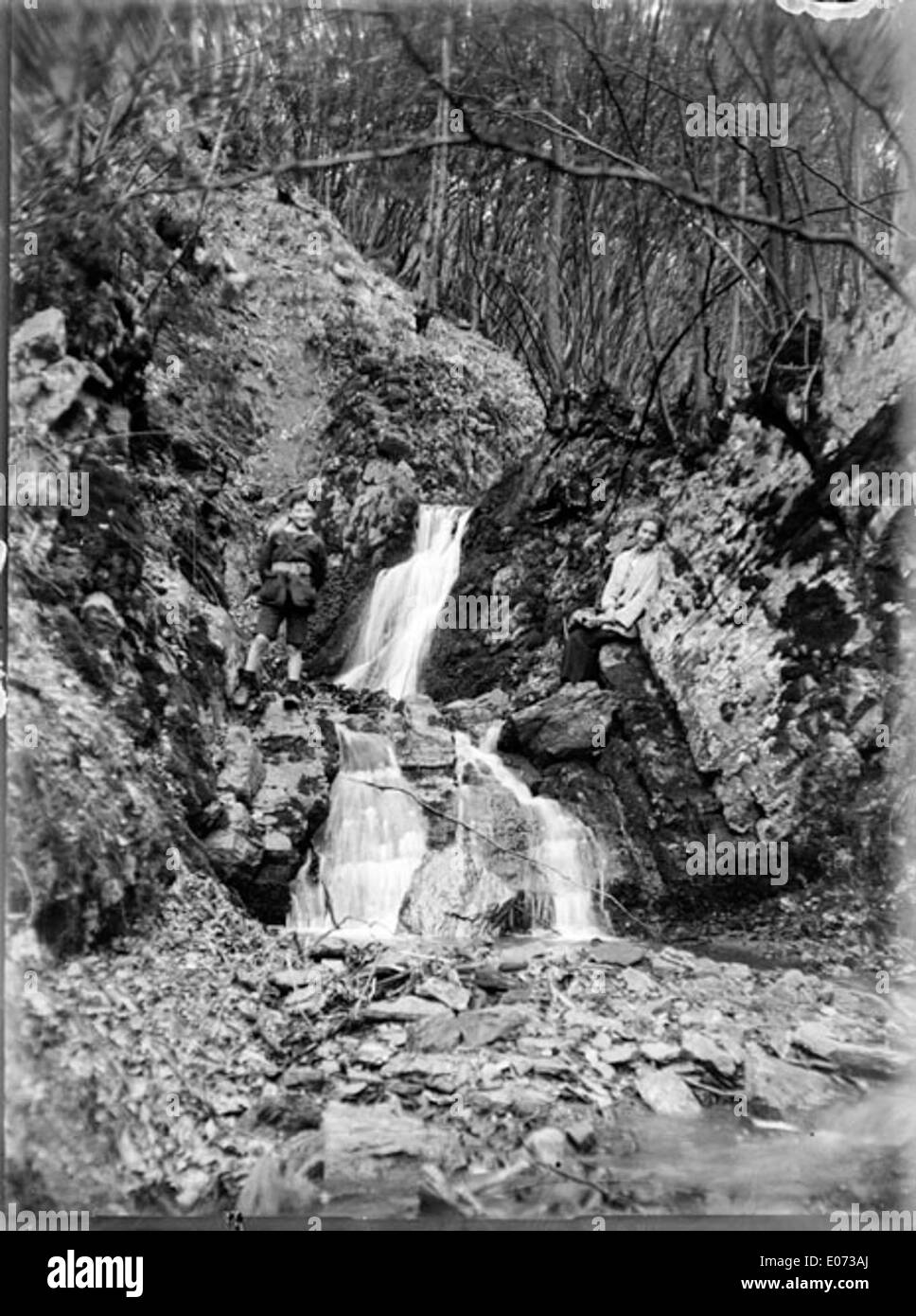 Questa opera d'arte, "Laure devant la Cascade", ritrae una donna di nome Laure in piedi davanti a una cascata durante una passeggiata nei boschi in Germania. Il dipinto, ospitato nella Bibliothèque de Toulouse, cattura la serena bellezza della natura. Foto Stock