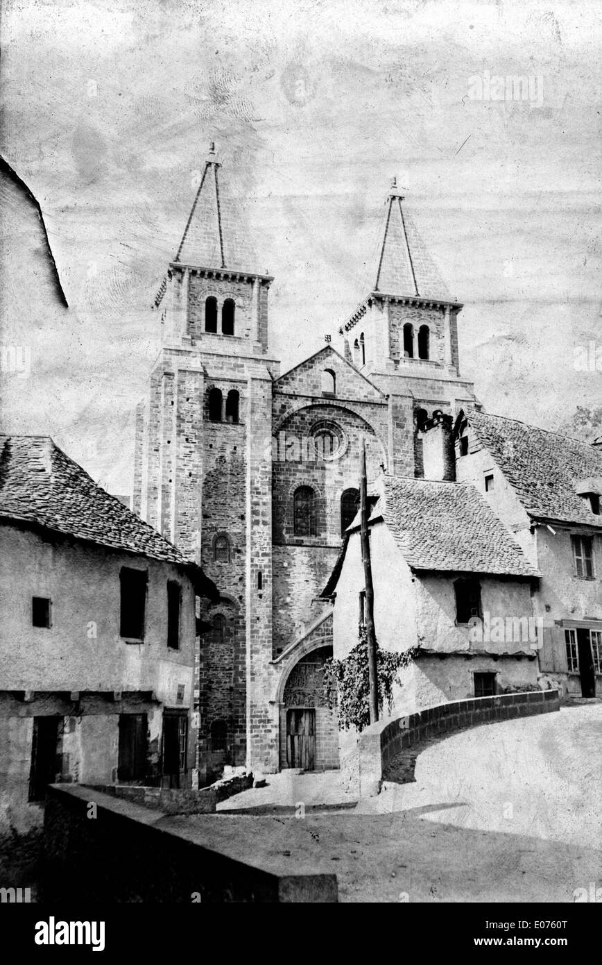 Facciata de l'Église de Conques, Aveyron Foto Stock