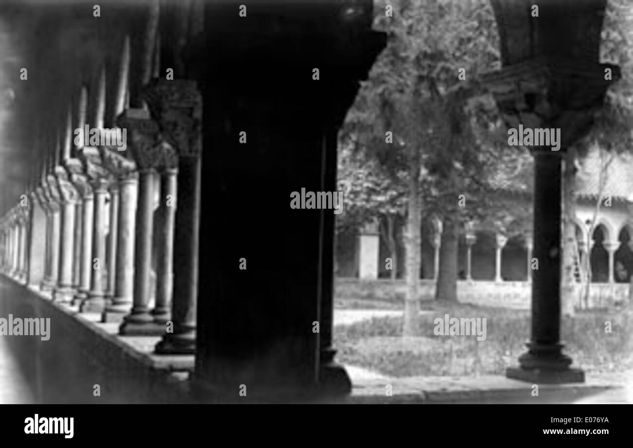 Questo titolo si riferisce al famoso *Cloître de Moissac*, un chiostro situato nel sud-ovest della Francia. Il chiostro è rinomato per la sua dettagliata scultura e l'architettura romanica, risalente al XII secolo. E' un capolavoro di arte e architettura medievale. Foto Stock