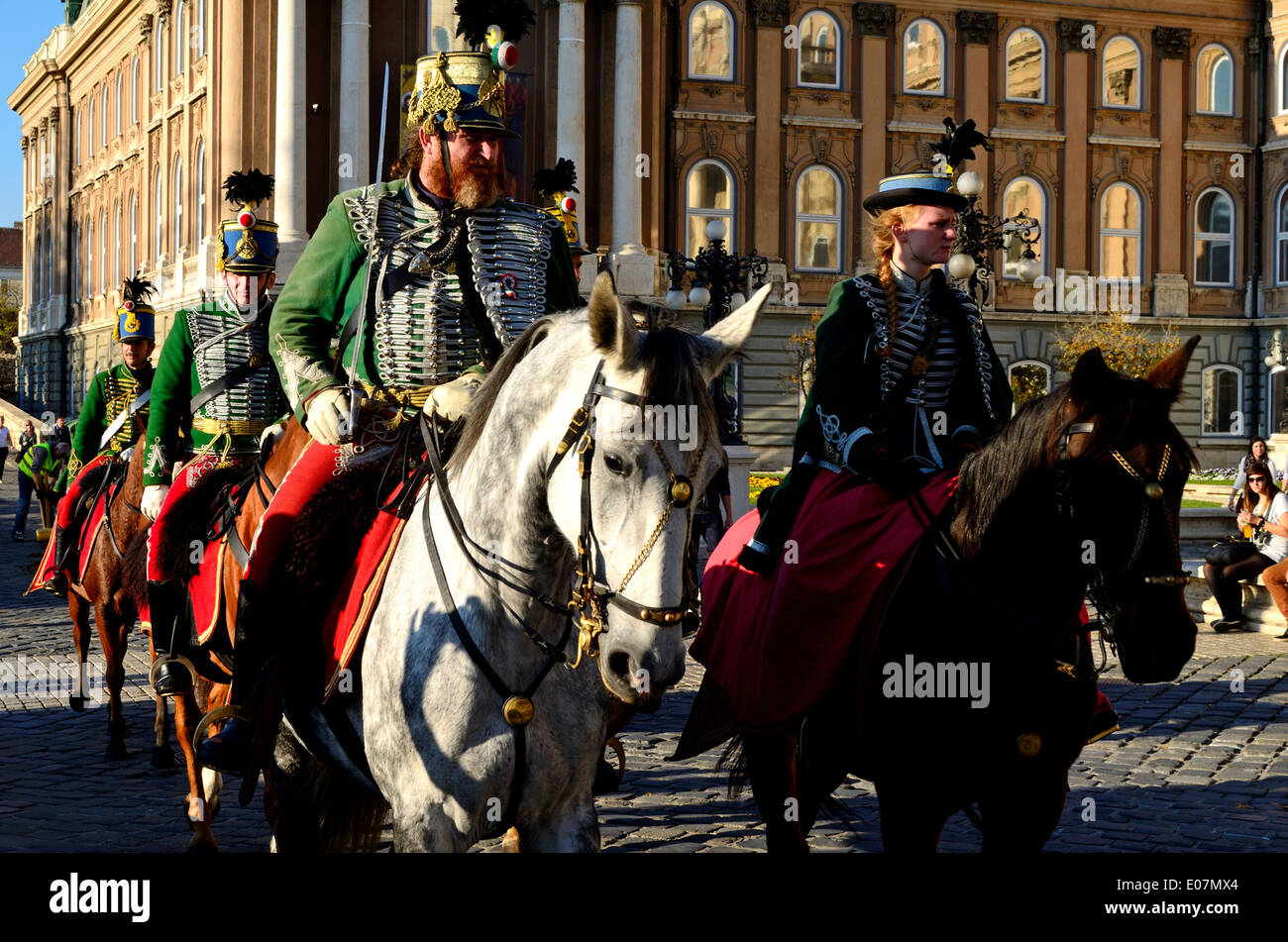 Ungheria Budapest Castle Hill Royal Palace ussaro parade musicisti Foto Stock