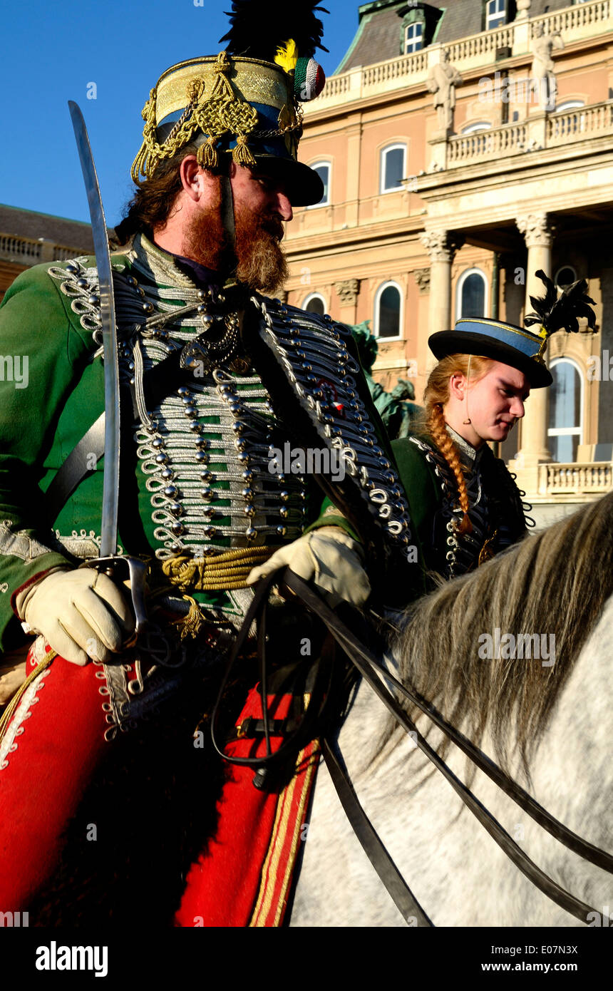 Ungheria Budapest Castle Hill Royal Palace ussaro parade musicisti Foto Stock
