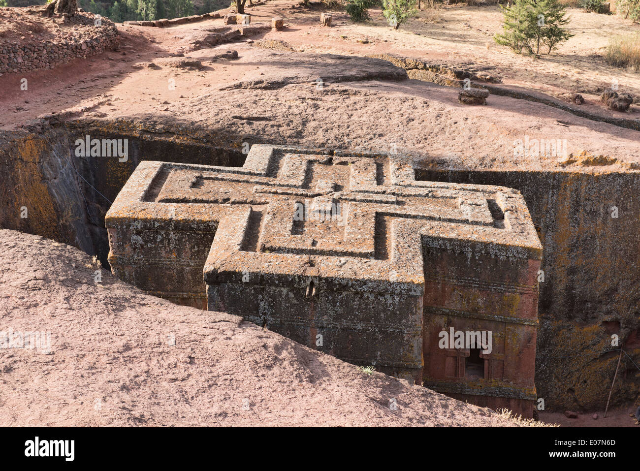La roccia scavate chiesa di Bet Giyorgis in Lalibela, Etiopia Foto Stock