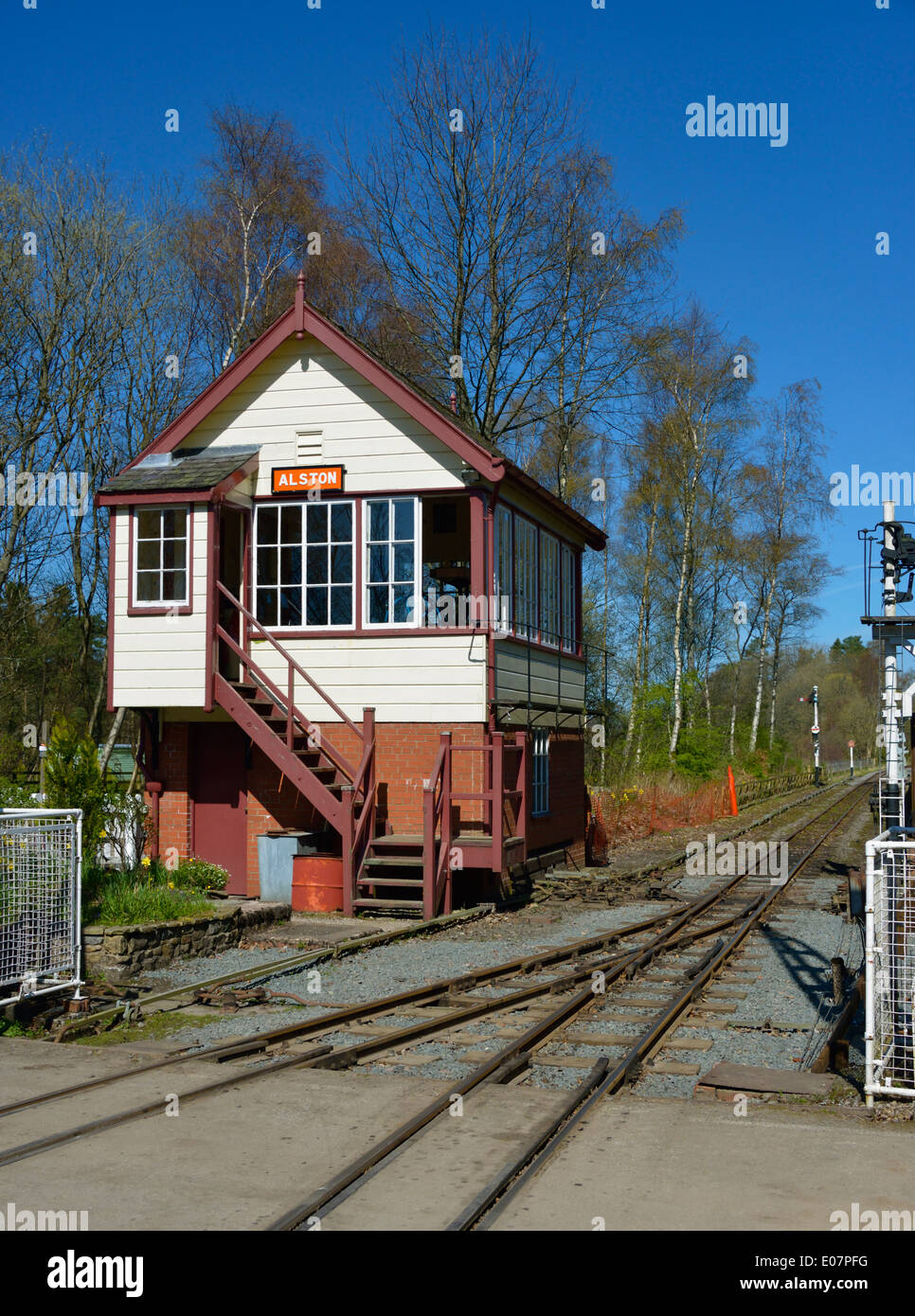 La casella segnale. La South Tynedale Railway, Alston, Cumbria, England, Regno Unito, Europa. Foto Stock