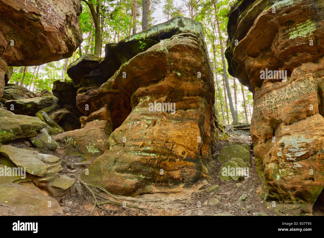 La bellezza della terra. Il vecchio inferno rocce vicino Nieklan, Polonia. Incredibili caratteristiche geologiche di riserva. Foto Stock