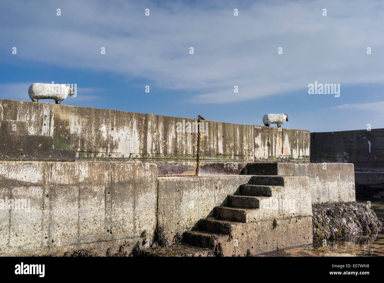 Sculture di pecora su Corrie porto sull'isola di Arran in Scozia. Foto Stock